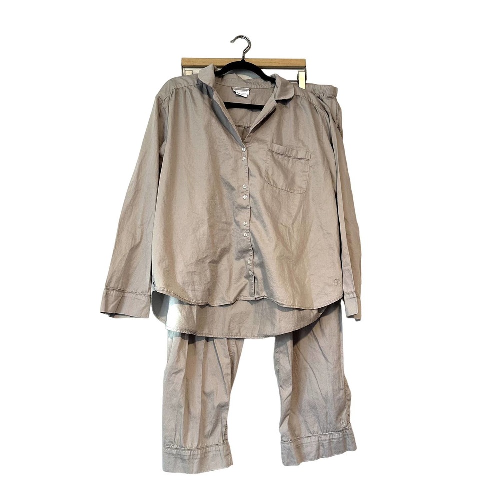 Boll & Branch signature Long Sleeve & Pants Pajama set in taupe XXL